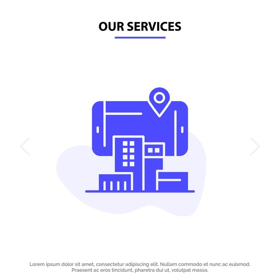 Our Services Reality City Technology Augmented Solid Glyph Icon Web card Template vector