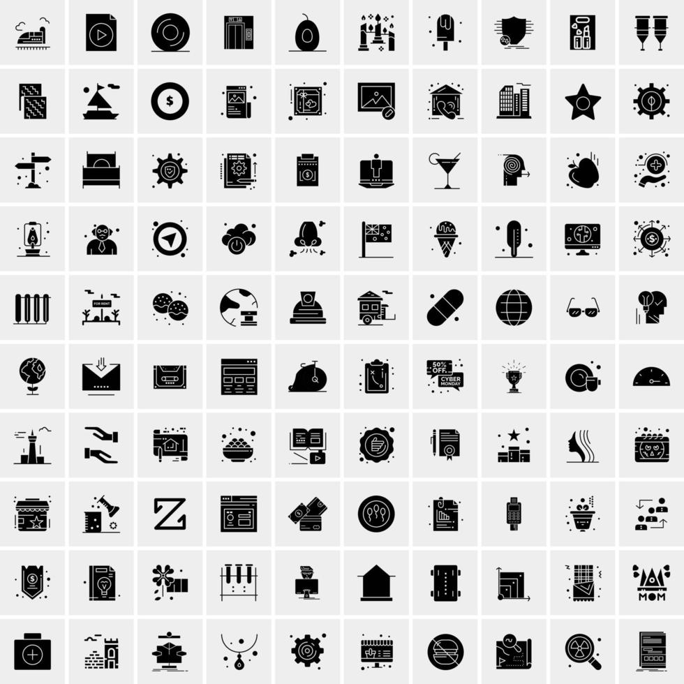 Set of 100 Universal Solid Icons vector