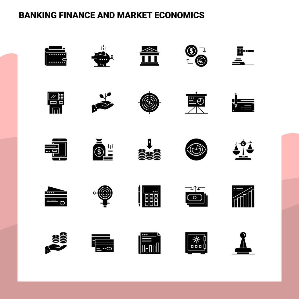 25 Banking Finance and Market Economics Icon set Solid Glyph Icon Vector Illustration Template For Web and Mobile Ideas for business company