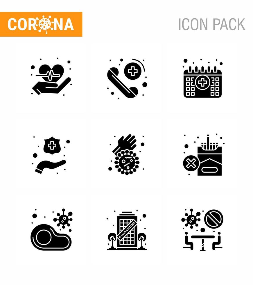 Novel Coronavirus 2019nCoV 9 Solid Glyph Black icon pack virus dirty hands calendar bacteria hands viral coronavirus 2019nov disease Vector Design Elements