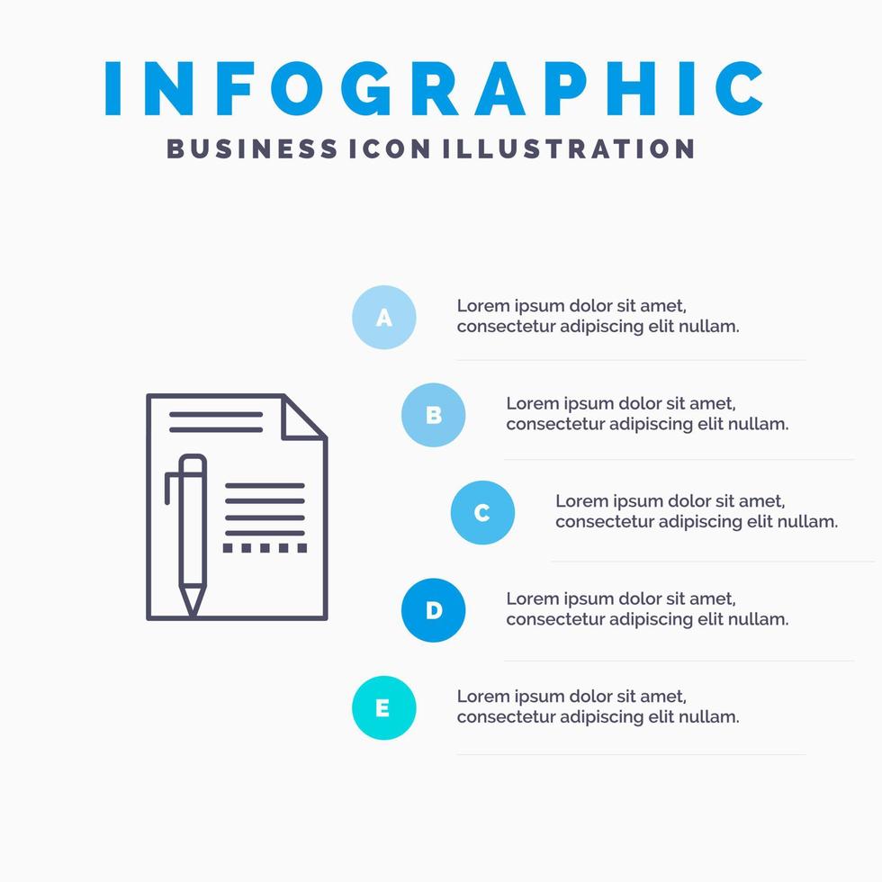 Document Edit Page Paper Pencil Write Line icon with 5 steps presentation infographics Background vector