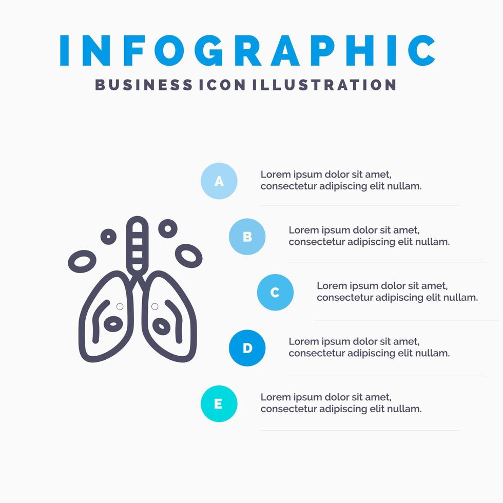 contaminación cáncer corazón pulmón órgano línea icono con 5 pasos presentación infografía fondo vector