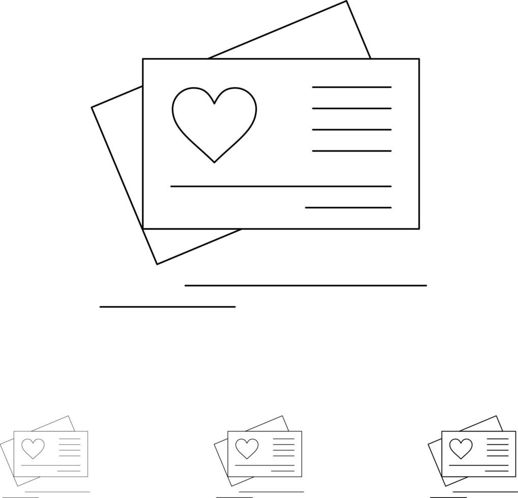 Card Love Heart Wedding Bold and thin black line icon set vector