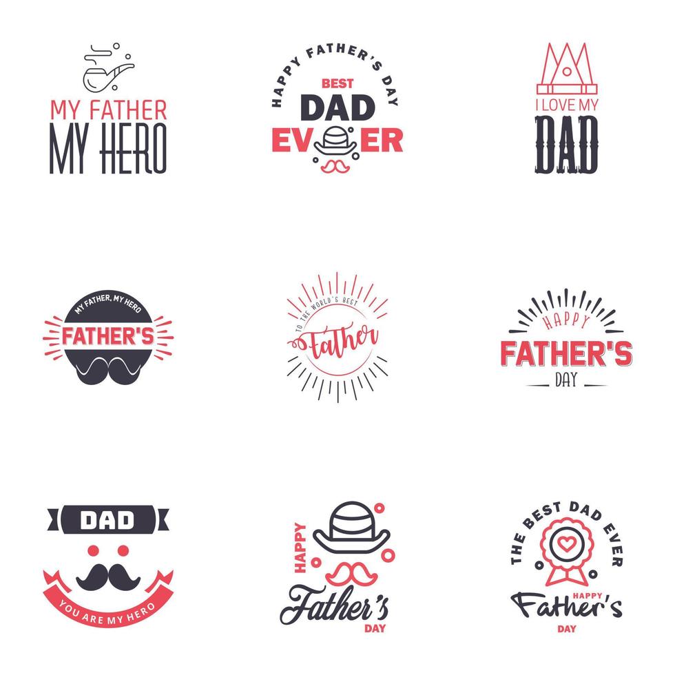 Happy fathers day 9 Black and Pink Typography Fathers day background design Fathers day greeting card Editable Vector Design Elements