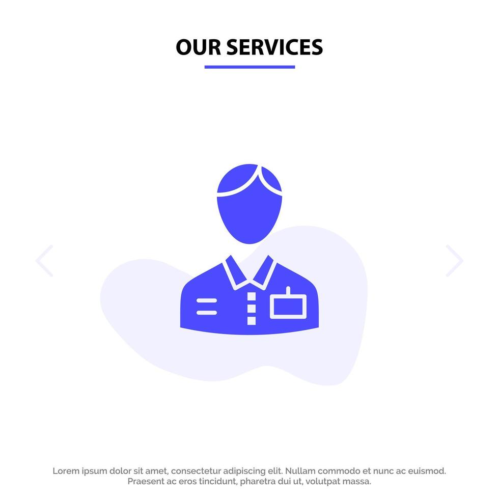 Our Services Bellboy Bellhop Doorman Hotel Service Solid Glyph Icon Web card Template vector