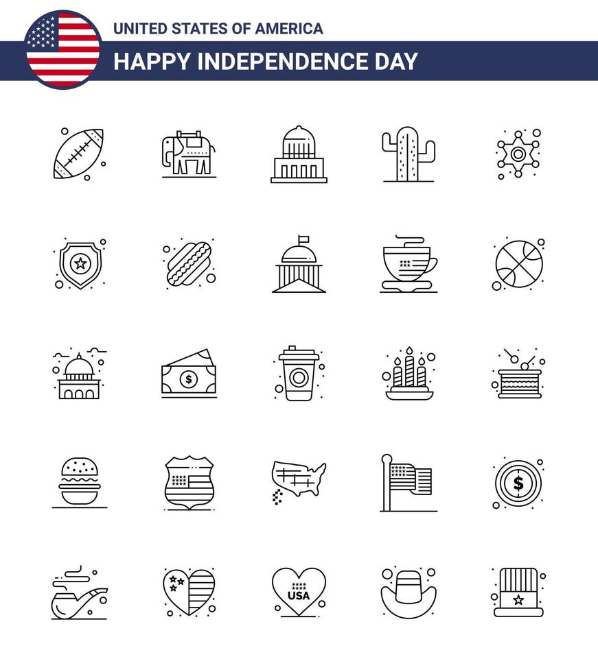Happy Independence Day 25 Lines Icon Pack for Web and Print star men city american usa Editable USA Day Vector Design Elements
