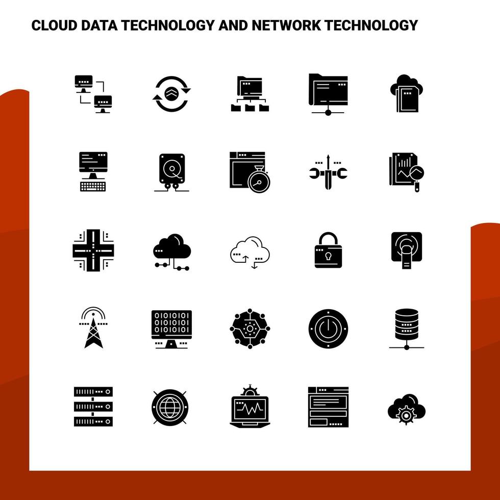 25 conjunto de iconos de tecnología de red y tecnología de datos en la nube plantilla de ilustración de vector de icono de glifo sólido para ideas web y móviles para empresa comercial
