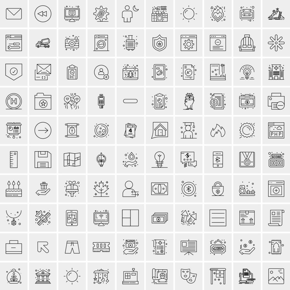 paquete de 100 iconos de líneas universales para móviles y web vector