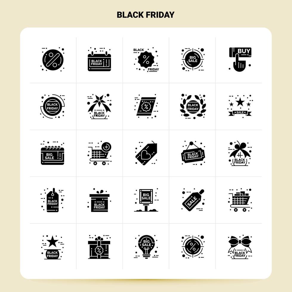 Solid 25 Black Friday Icon set Vector Glyph Style Design Black Icons Set Web and Mobile Business ideas design Vector Illustration