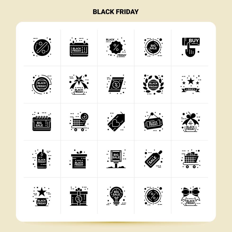 sólido 25 conjunto de iconos de viernes negro diseño de estilo de glifo vectorial conjunto de iconos negros diseño de ideas de negocios web y móvil ilustración vectorial vector