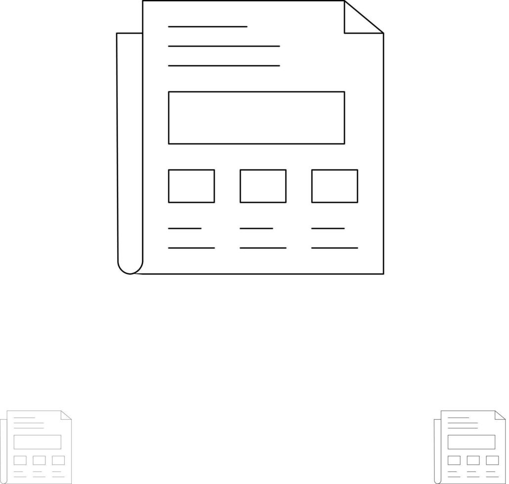 Report Paper Sheet Presentation Bold and thin black line icon set vector