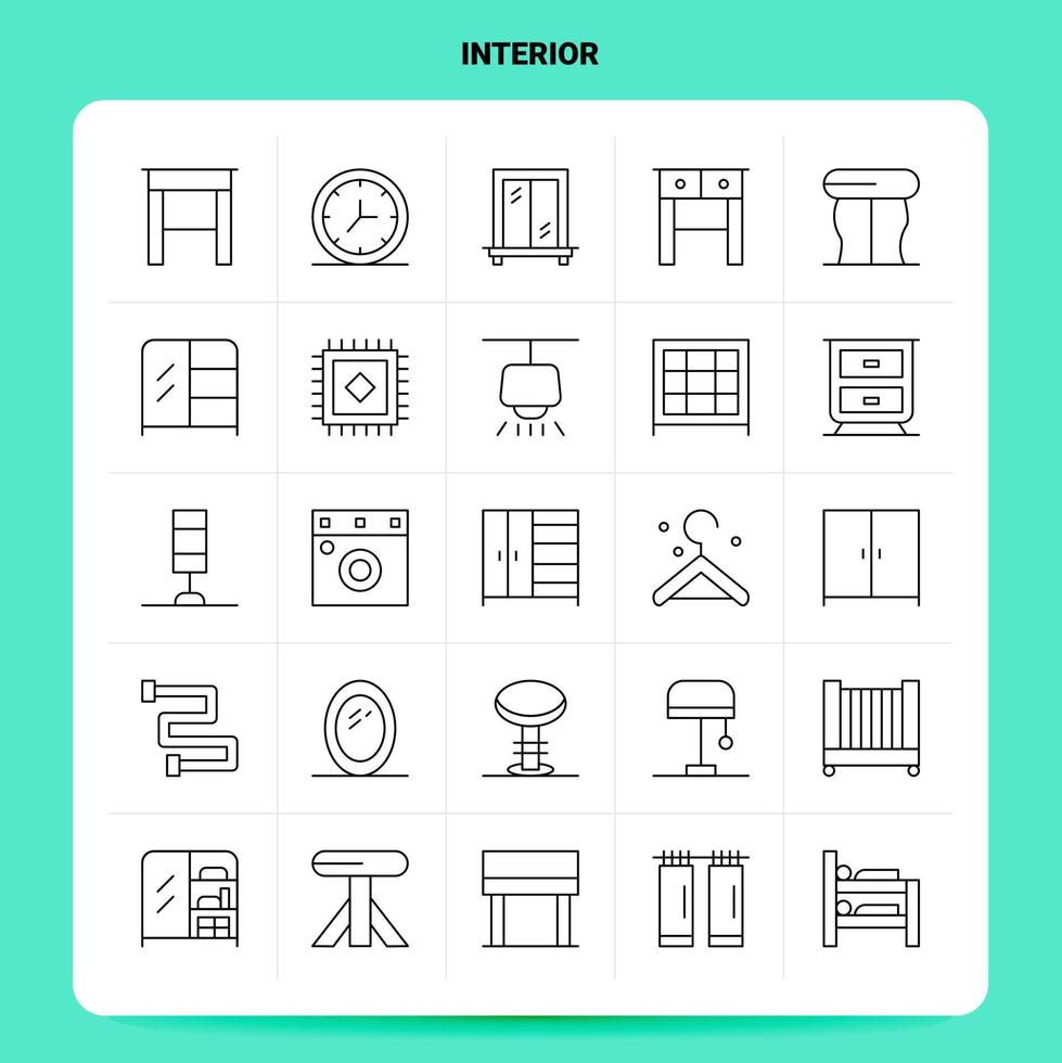 OutLine 25 Interior Icon set Vector Line Style Design Black Icons Set Linear pictogram pack Web and Mobile Business ideas design Vector Illustration