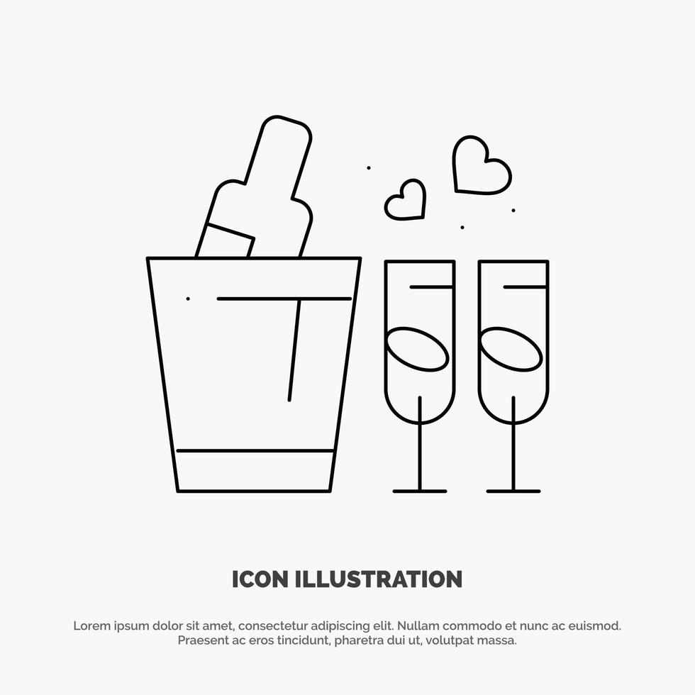 Bottle Glass Love Wedding Line Icon Vector