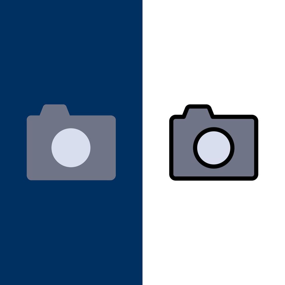 Camera Image Photo Basic  Icons Flat and Line Filled Icon Set Vector Blue Background