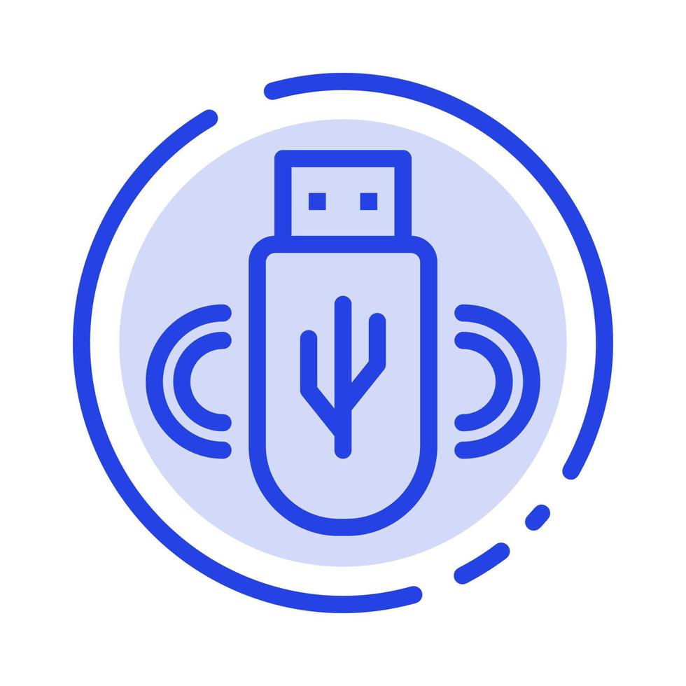 Usb Share Data Storage Blue Dotted Line Line Icon vector
