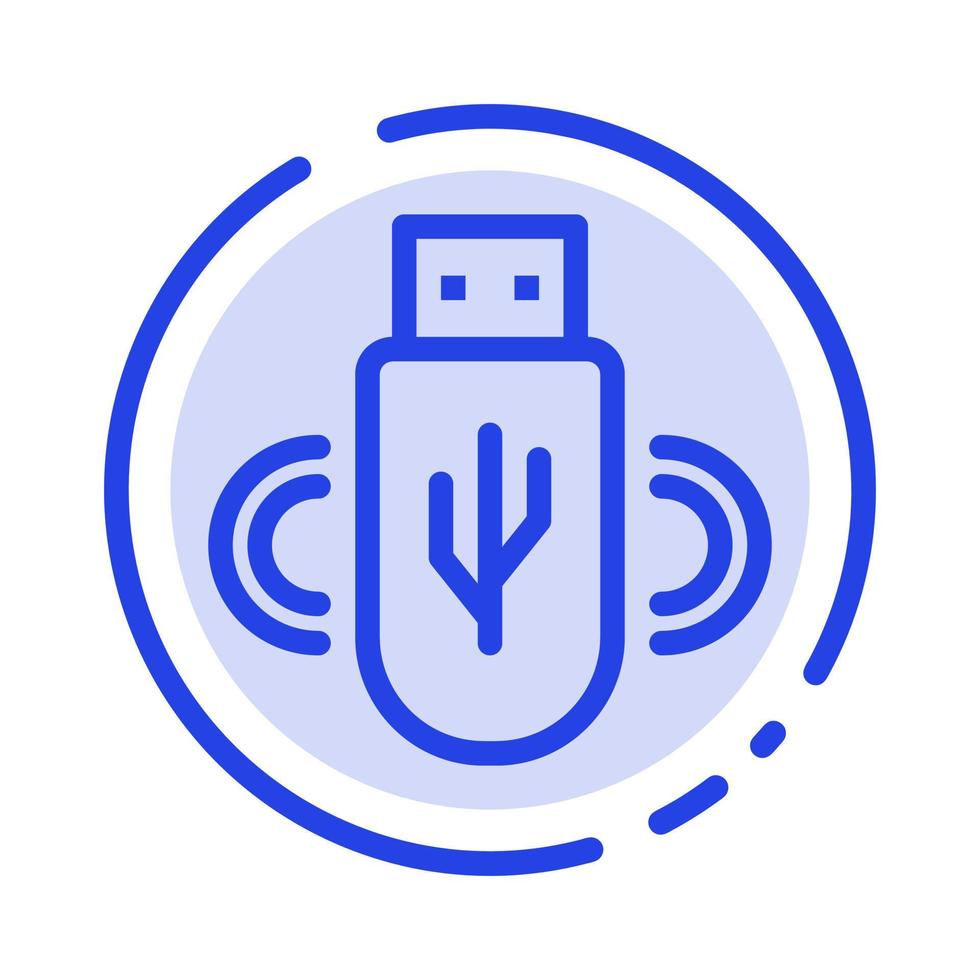 icono de línea de línea punteada azul de almacenamiento de datos compartido usb vector