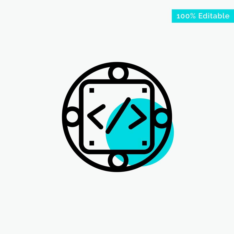 Code Custom Implementation Management Product turquoise highlight circle point Vector icon