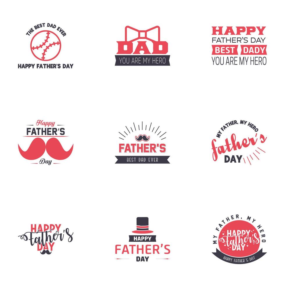 Happy fathers day 9 Black and Pink Typography set Vector typography Vintage lettering for greeting cards banners tshirt design You are the best dad Editable Vector Design Elements