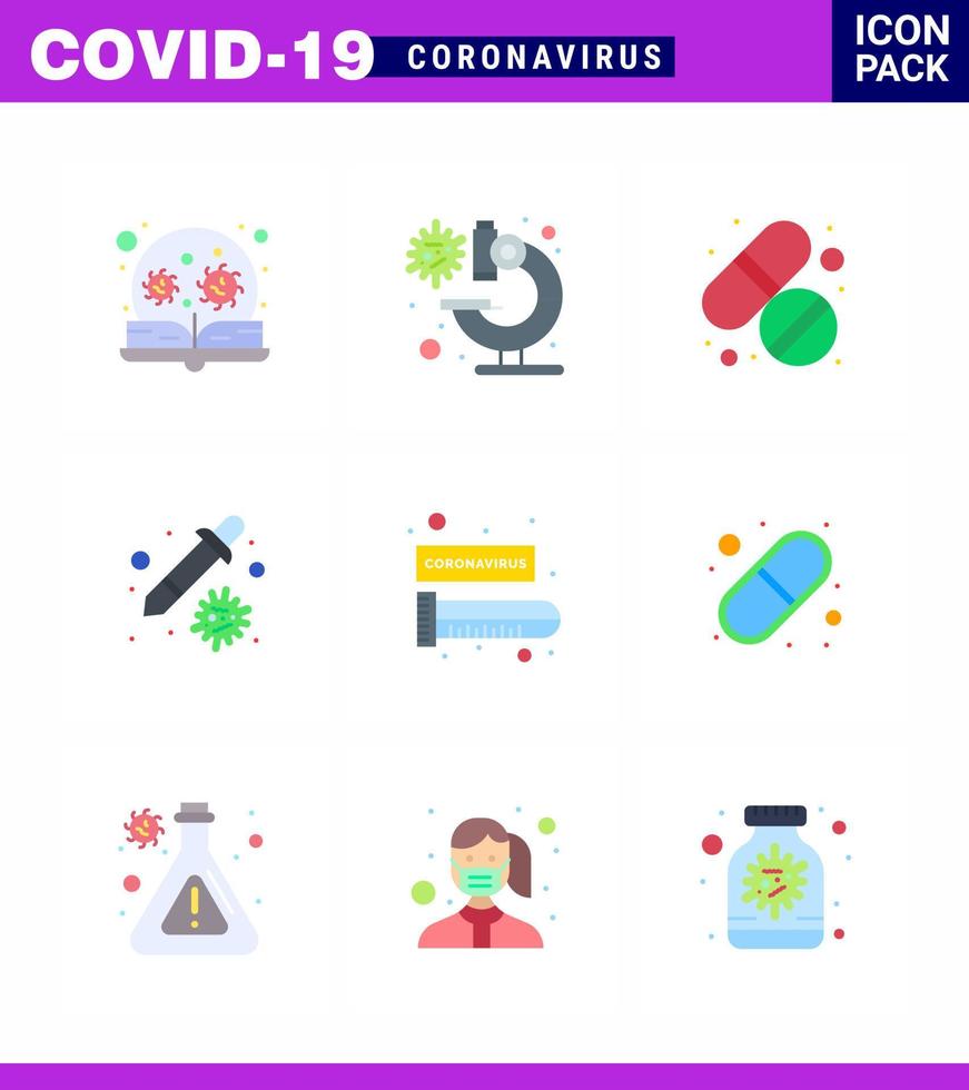 9 Flat Color Coronavirus Covid19 Icon pack such as blood pipette virus healthcare care viral coronavirus 2019nov disease Vector Design Elements