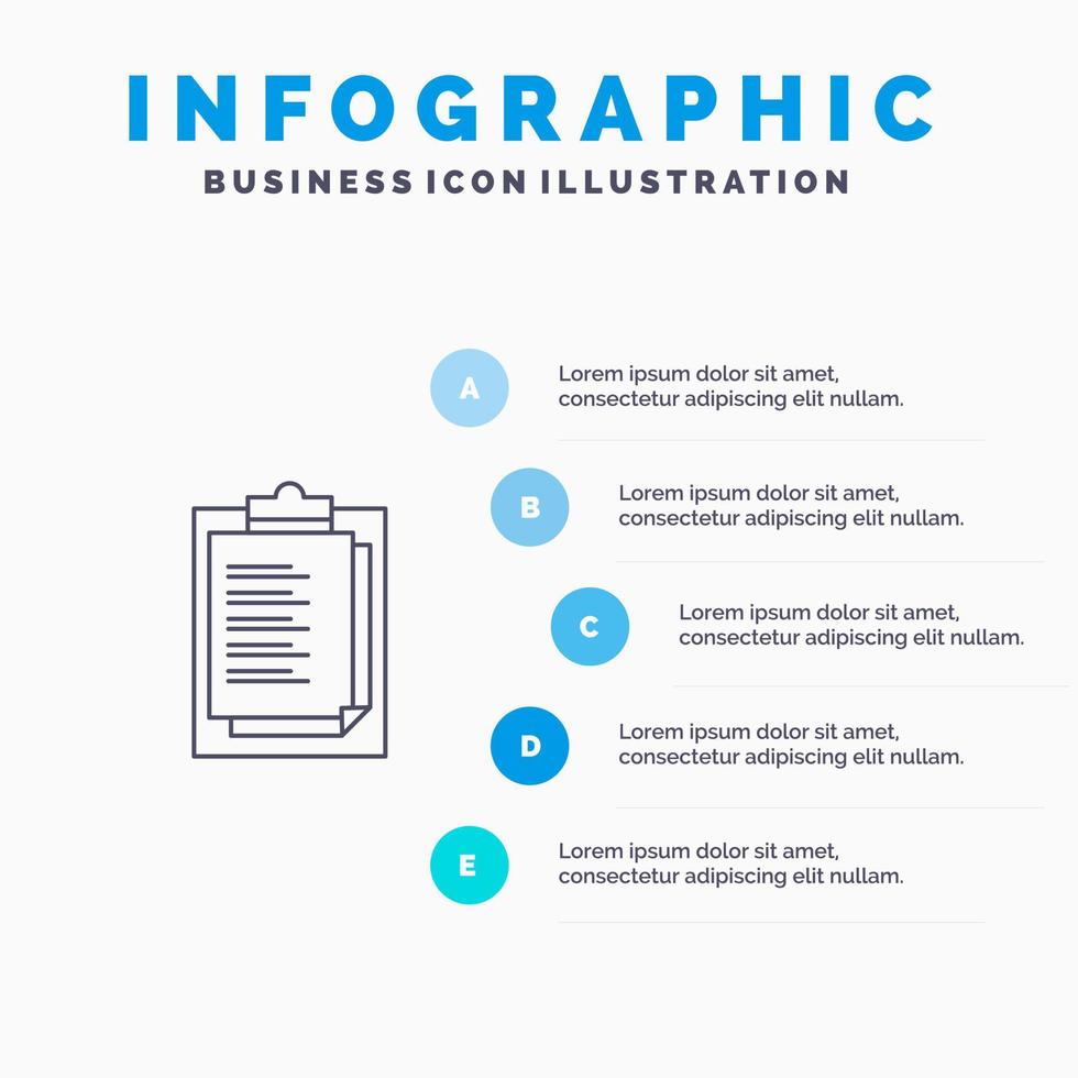 Notepad Report Card Result Presentation Line icon with 5 steps presentation infographics Background vector