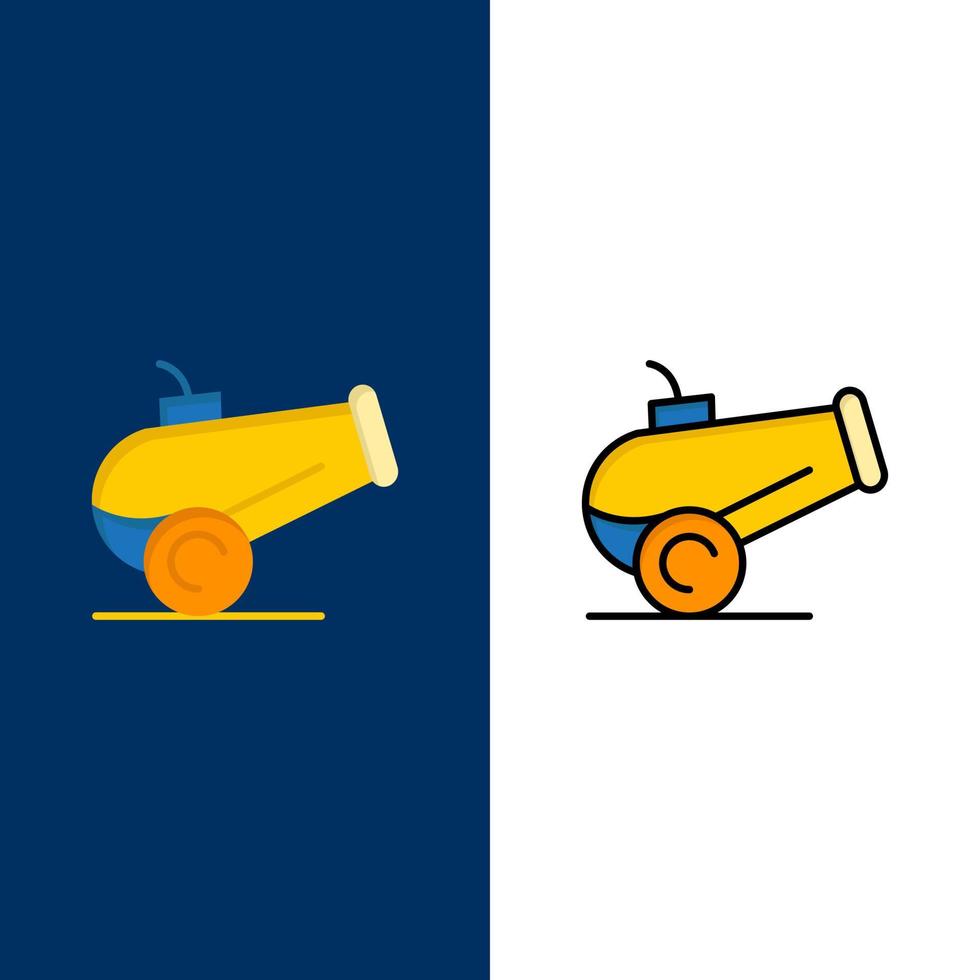 Canon Weapon  Icons Flat and Line Filled Icon Set Vector Blue Background