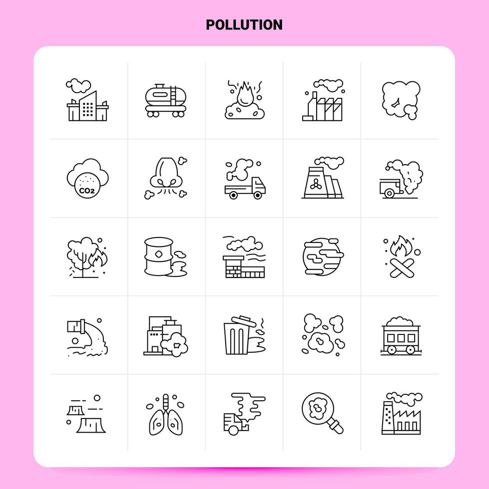 OutLine 25 Pollution Icon set Vector Line Style Design Black Icons Set Linear pictogram pack Web and Mobile Business ideas design Vector Illustration