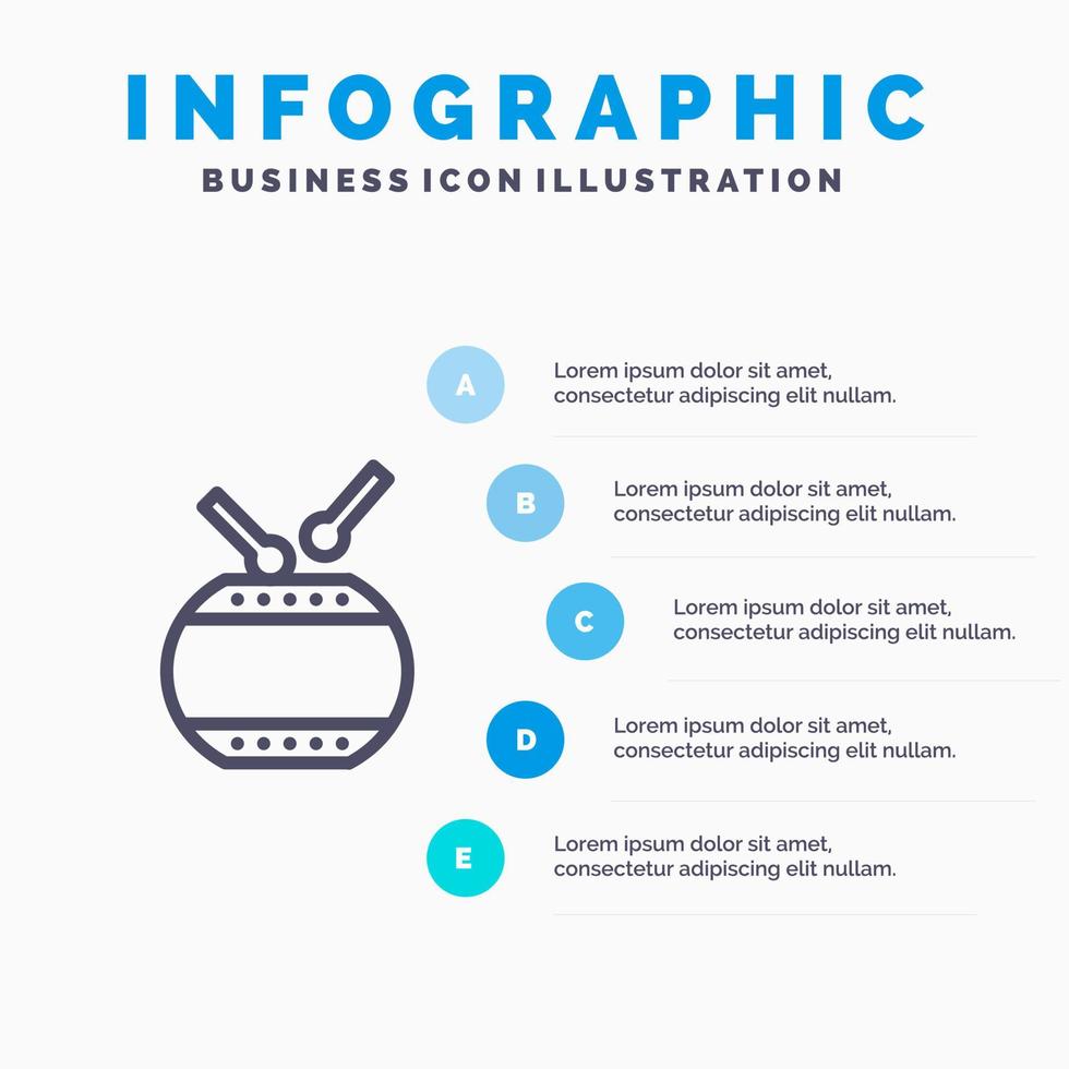 Drum Celebration China Chinese Blue Infographics Template 5 Steps Vector Line Icon template