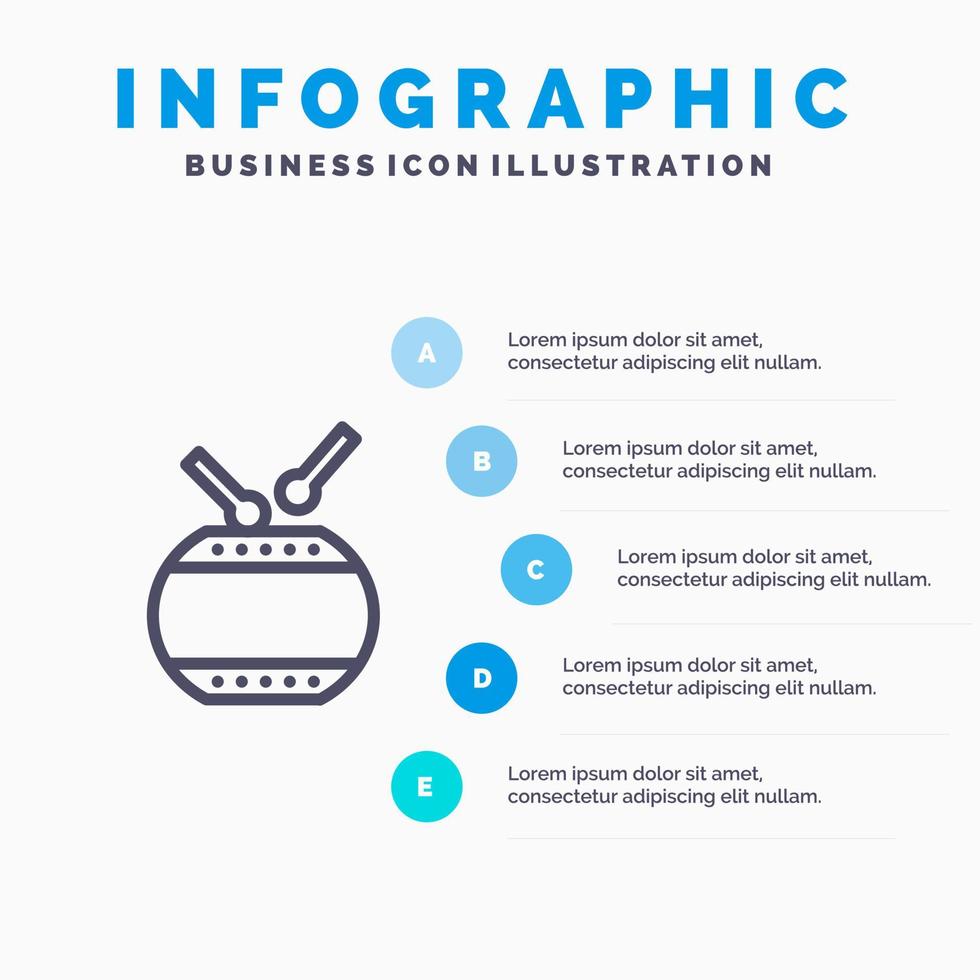 tambor celebración china chino azul infografía plantilla 5 pasos vector línea icono plantilla