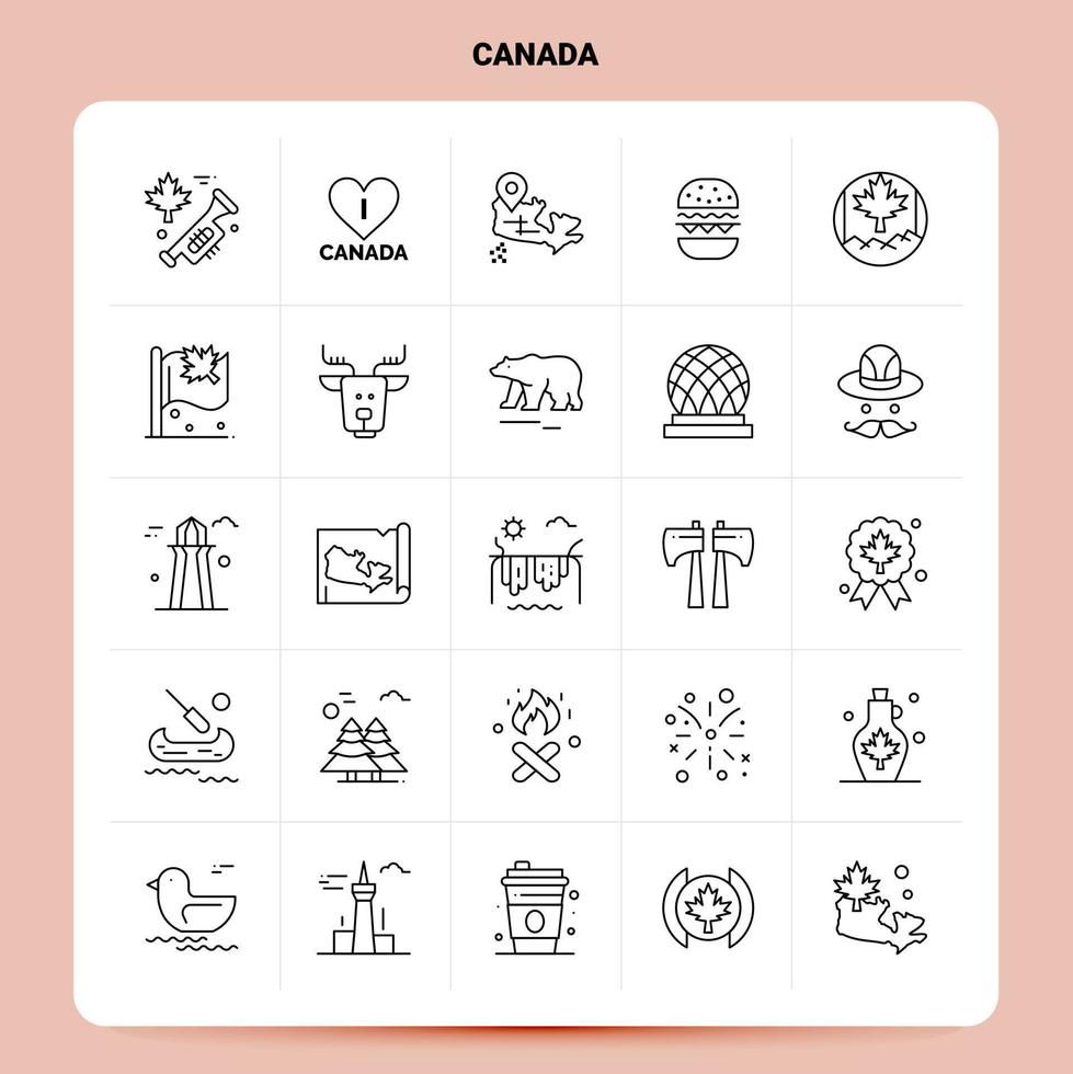 OutLine 25 Canada Icon set Vector Line Style Design Black Icons Set Linear pictogram pack Web and Mobile Business ideas design Vector Illustration