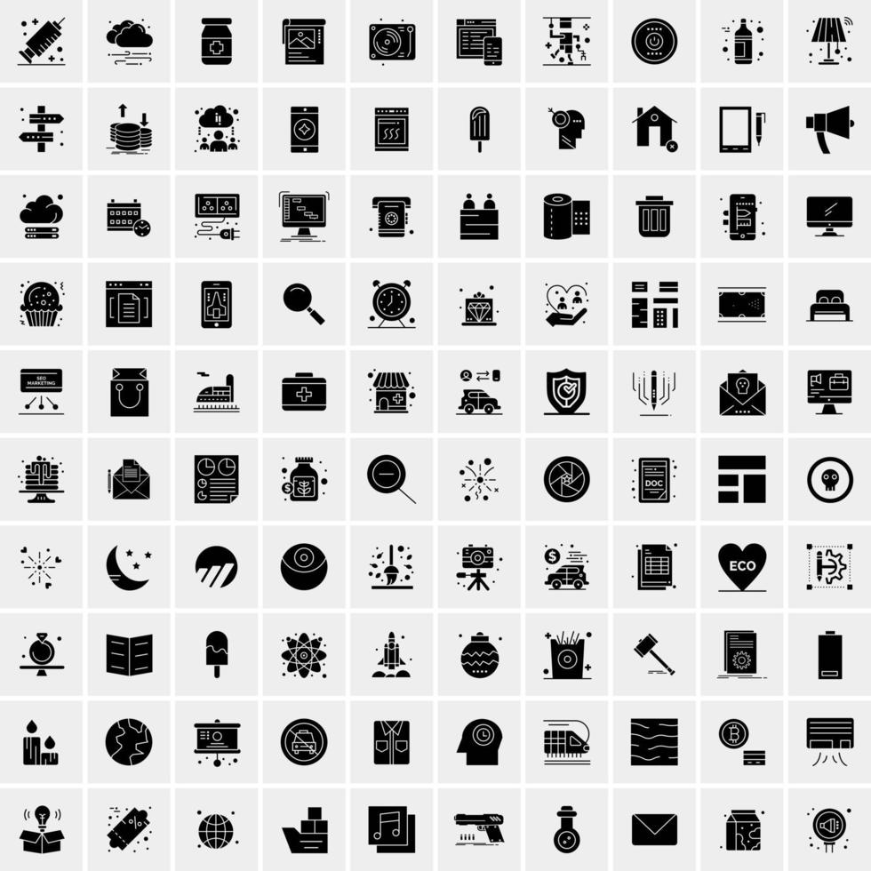 Set of 100 Universal Solid Icons vector
