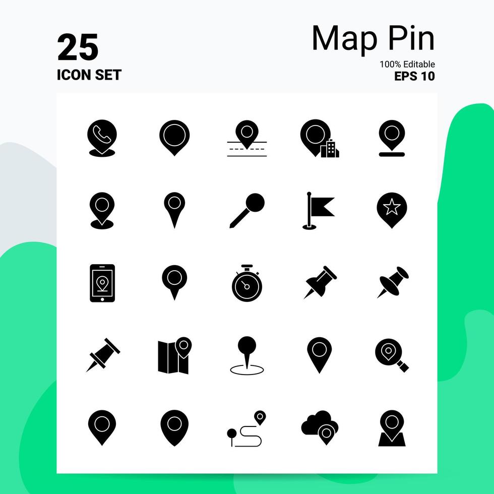 25 Map Pin Icon Set 100 Editable EPS 10 Files Business Logo Concept Ideas Solid Glyph icon design vector