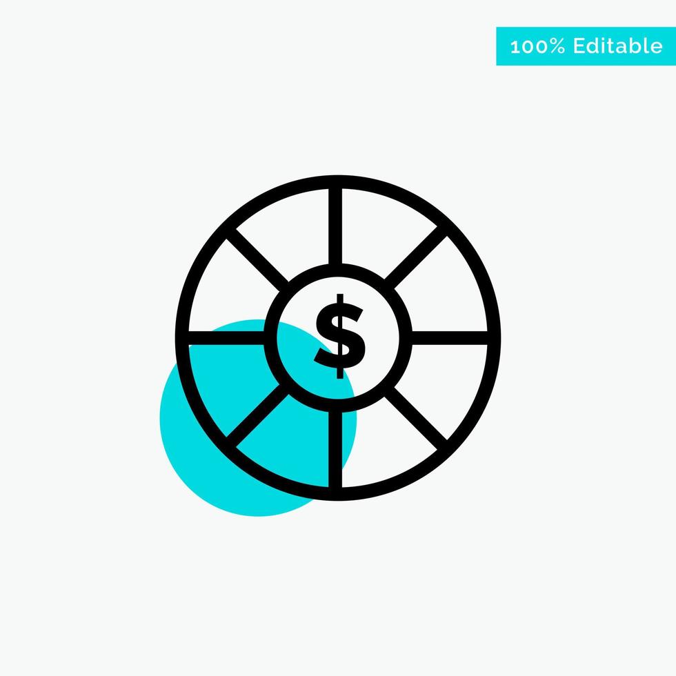 Coin Currency Dollar turquoise highlight circle point Vector icon