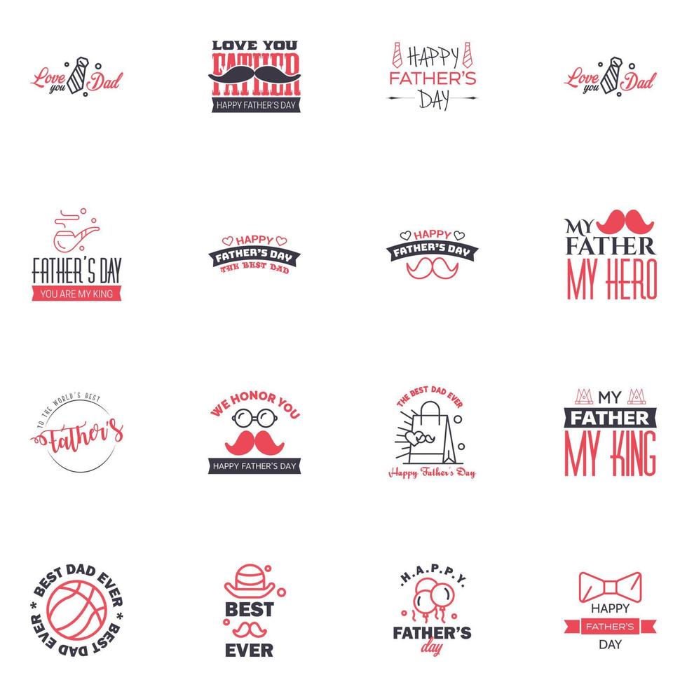 Set of fathers day 16 Black and Pink design elements Editable Vector Design Elements