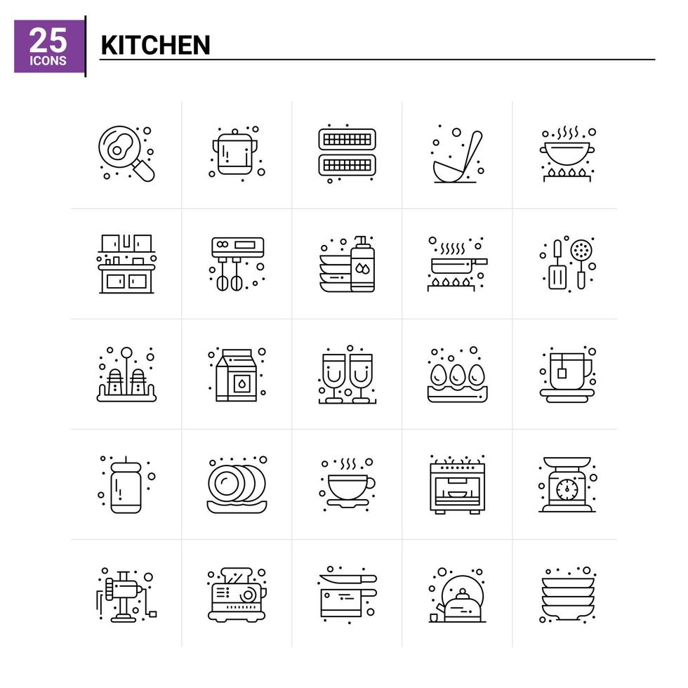25 Kitchen icon set vector background