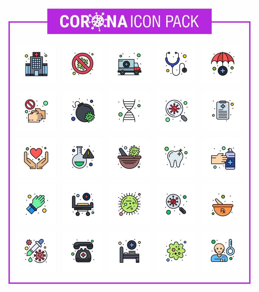 Coronavirus Prevention 25 icon Set Blue insurance service stethoscope danger medical transport viral coronavirus 2019nov disease Vector Design Elements