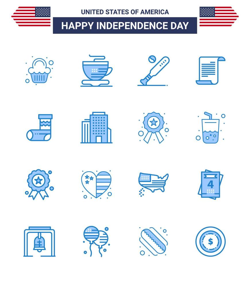 16 iconos creativos de EE. UU. Signos de independencia modernos y símbolos del 4 de julio de Navidad EE. UU. Béisbol Archivo americano Editable Día de EE. UU. Elementos de diseño vectorial vector