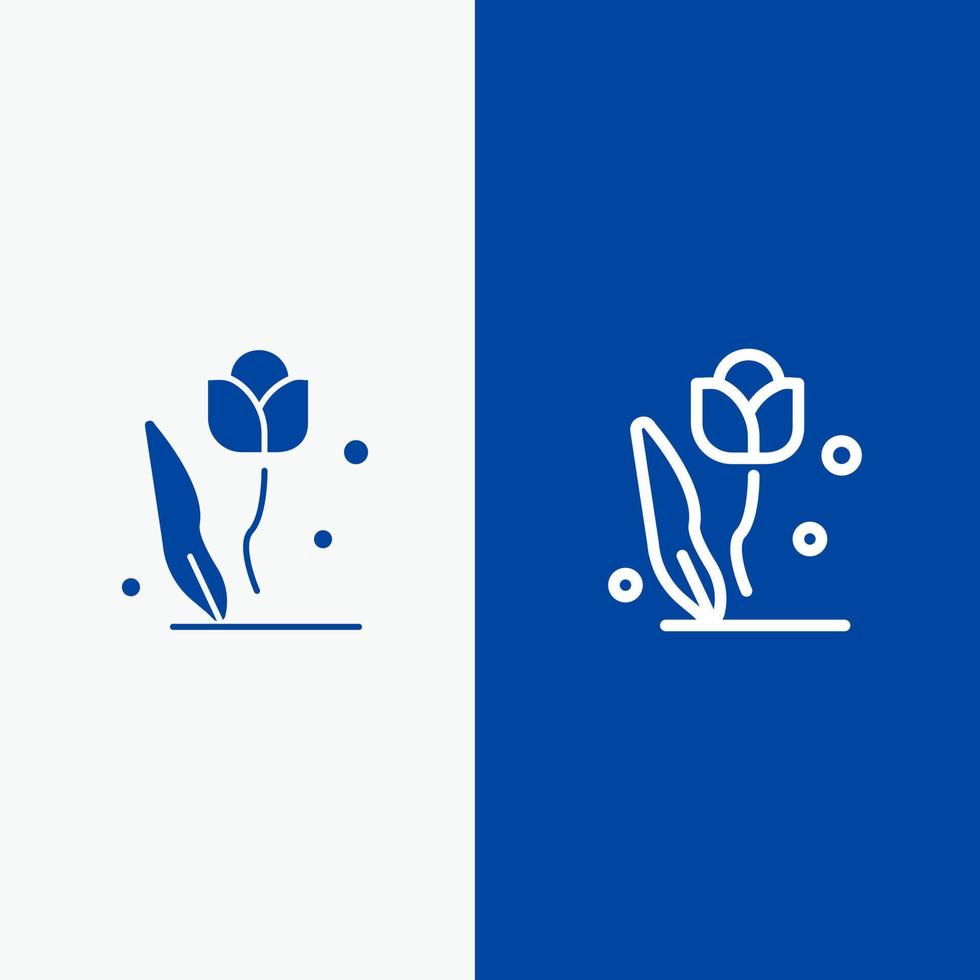 flora floral flor naturaleza rosa línea y glifo icono sólido bandera azul línea y glifo icono sólido bandera azul vector