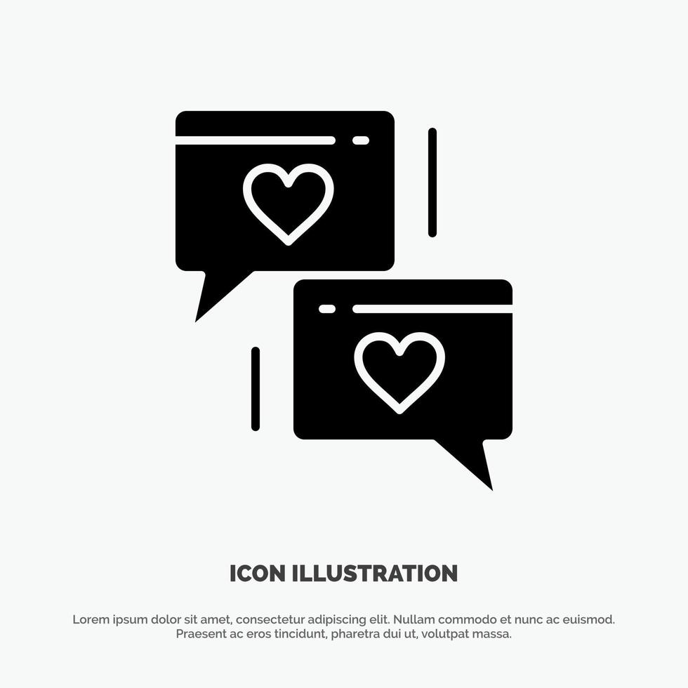 Chat Love Heart Wedding solid Glyph Icon vector