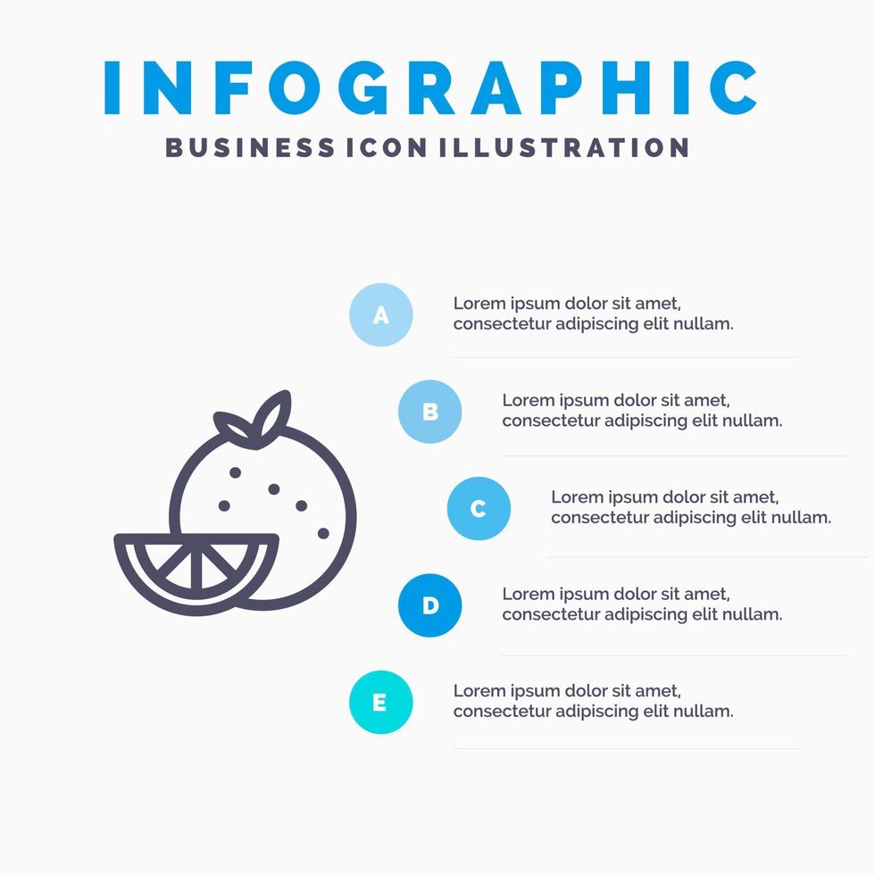 icono de línea de madrigal de fruta de comida naranja con fondo de infografía de presentación de 5 pasos vector