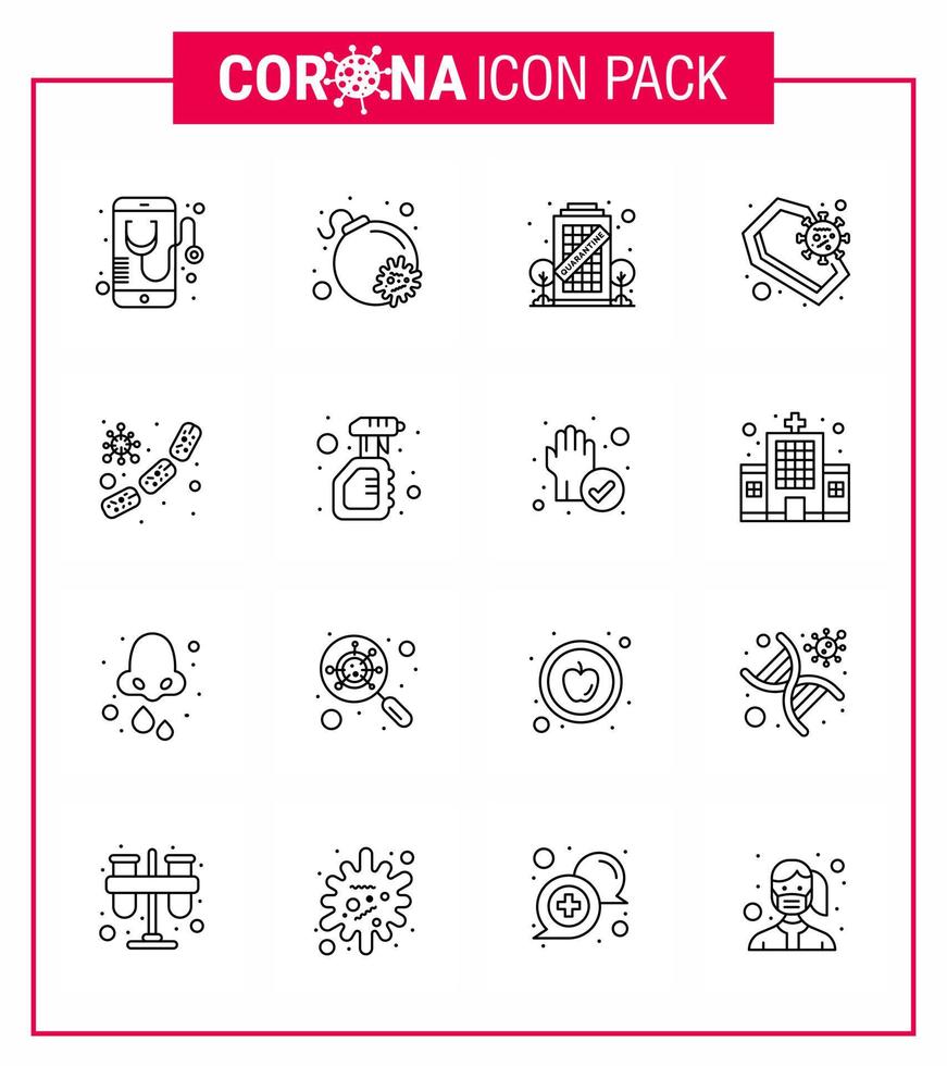 icono de conciencia de coronavirus 16 iconos de línea icono incluido bacteria infección edificio muerte ataúd coronavirus viral 2019nov enfermedad vector elementos de diseño