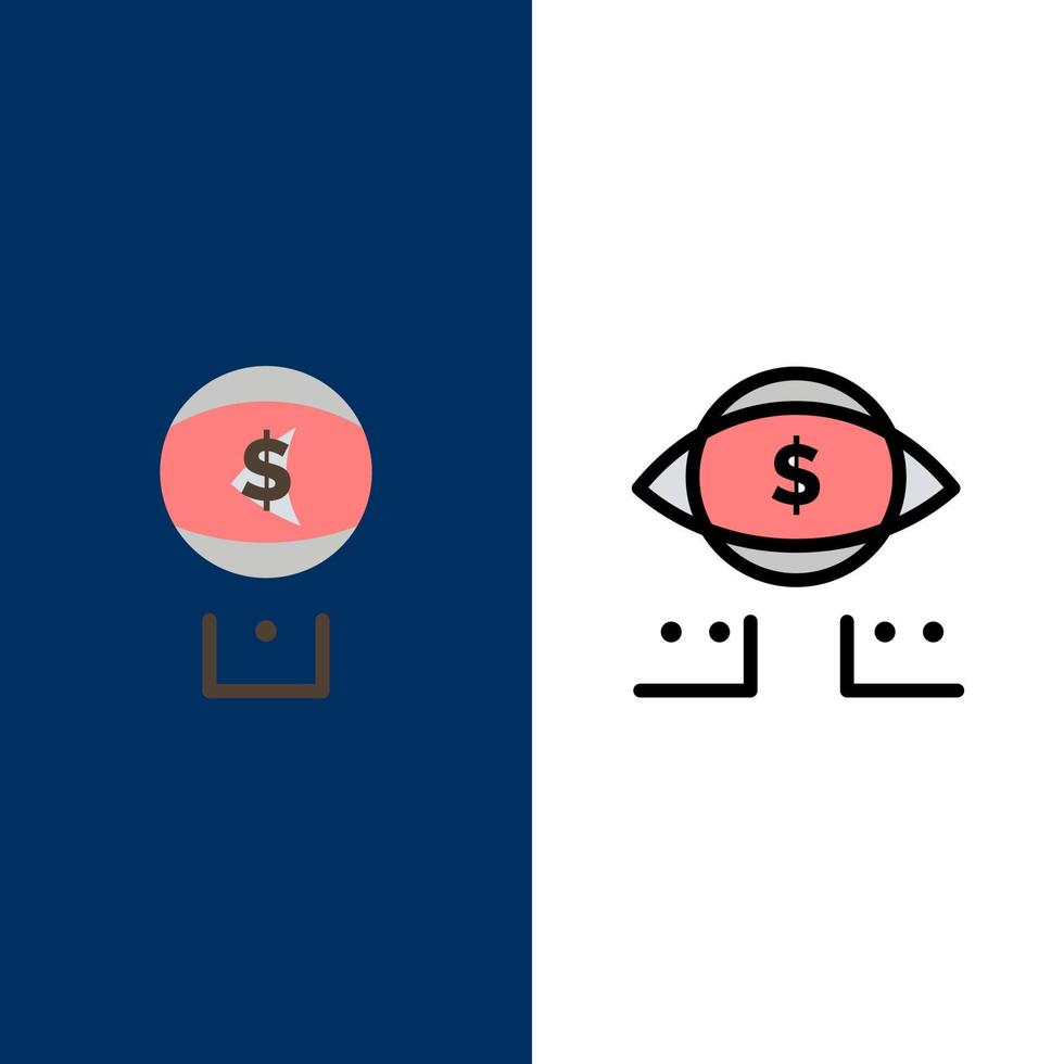 eye dollar marketing iconos digitales planos y llenos de línea conjunto de iconos vector fondo azul