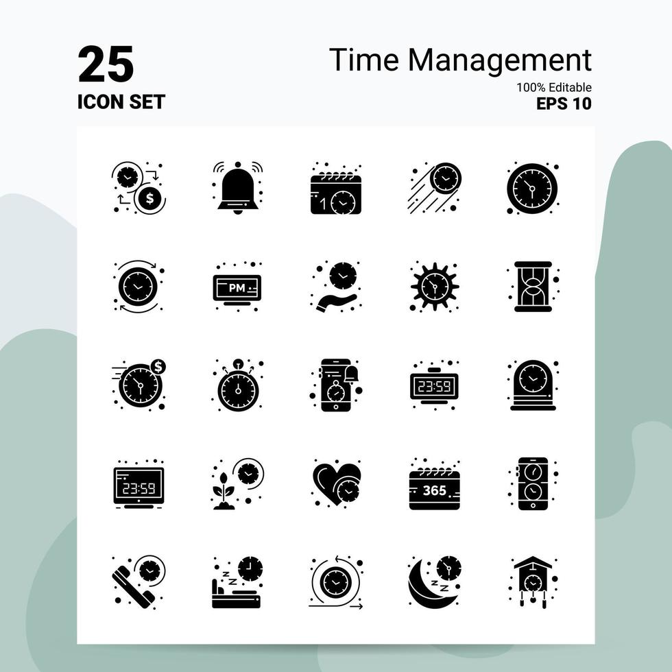 25 Time Management Icon Set 100 Editable EPS 10 Files Business Logo Concept Ideas Solid Glyph icon design vector