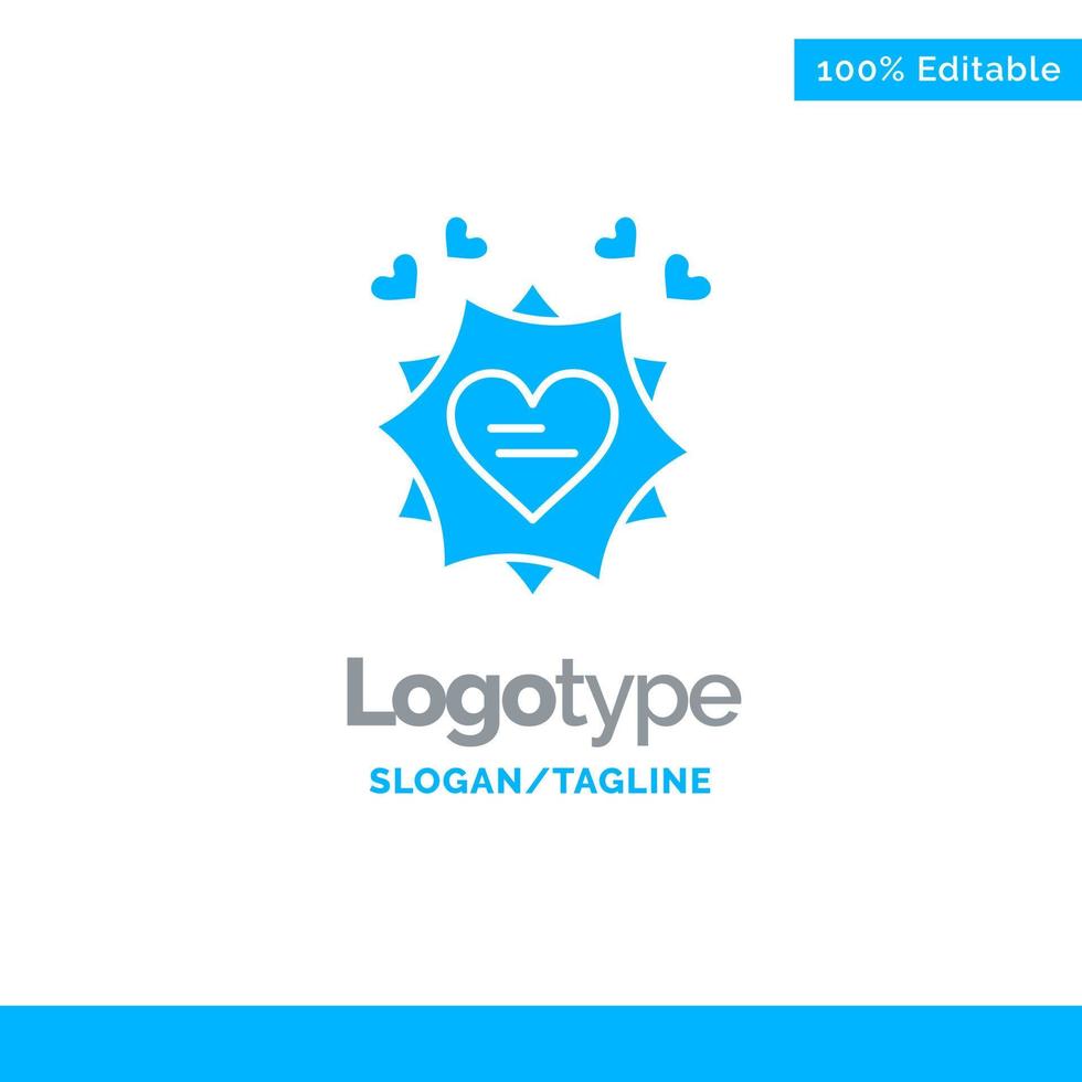 amor tarjeta san valentín corazón azul sólido logotipo plantilla lugar para eslogan vector