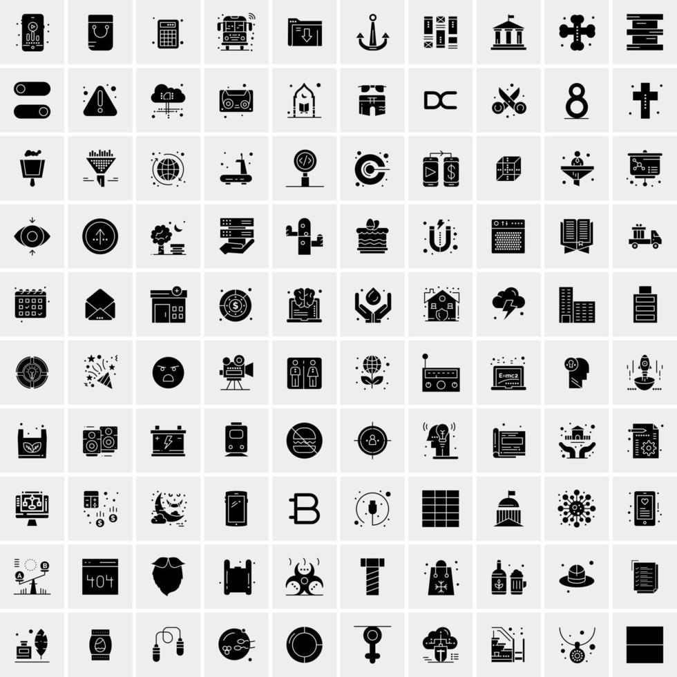 Set of 100 Universal Solid Icons vector
