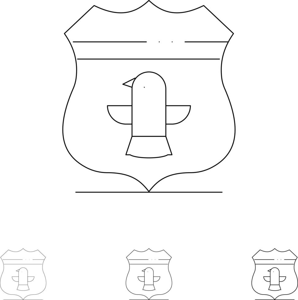 conjunto de iconos de línea negra audaz y delgada de seguridad estadounidense de escudo de EE. UU. vector