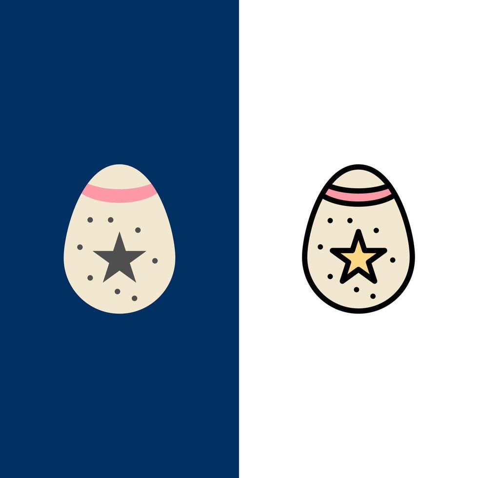 decoración de aves huevos de pascua iconos planos y llenos de línea conjunto de iconos vector fondo azul