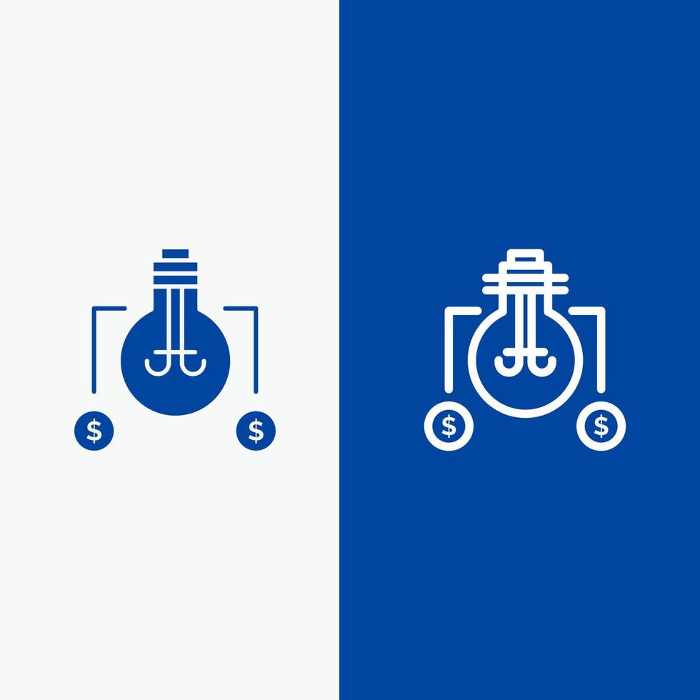 Bulb Idea Solution Dollar Line and Glyph Solid icon Blue banner Line and Glyph Solid icon Blue banner vector