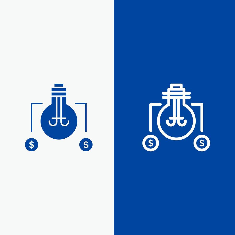 Bulb Idea Solution Dollar Line and Glyph Solid icon Blue banner Line and Glyph Solid icon Blue banner vector