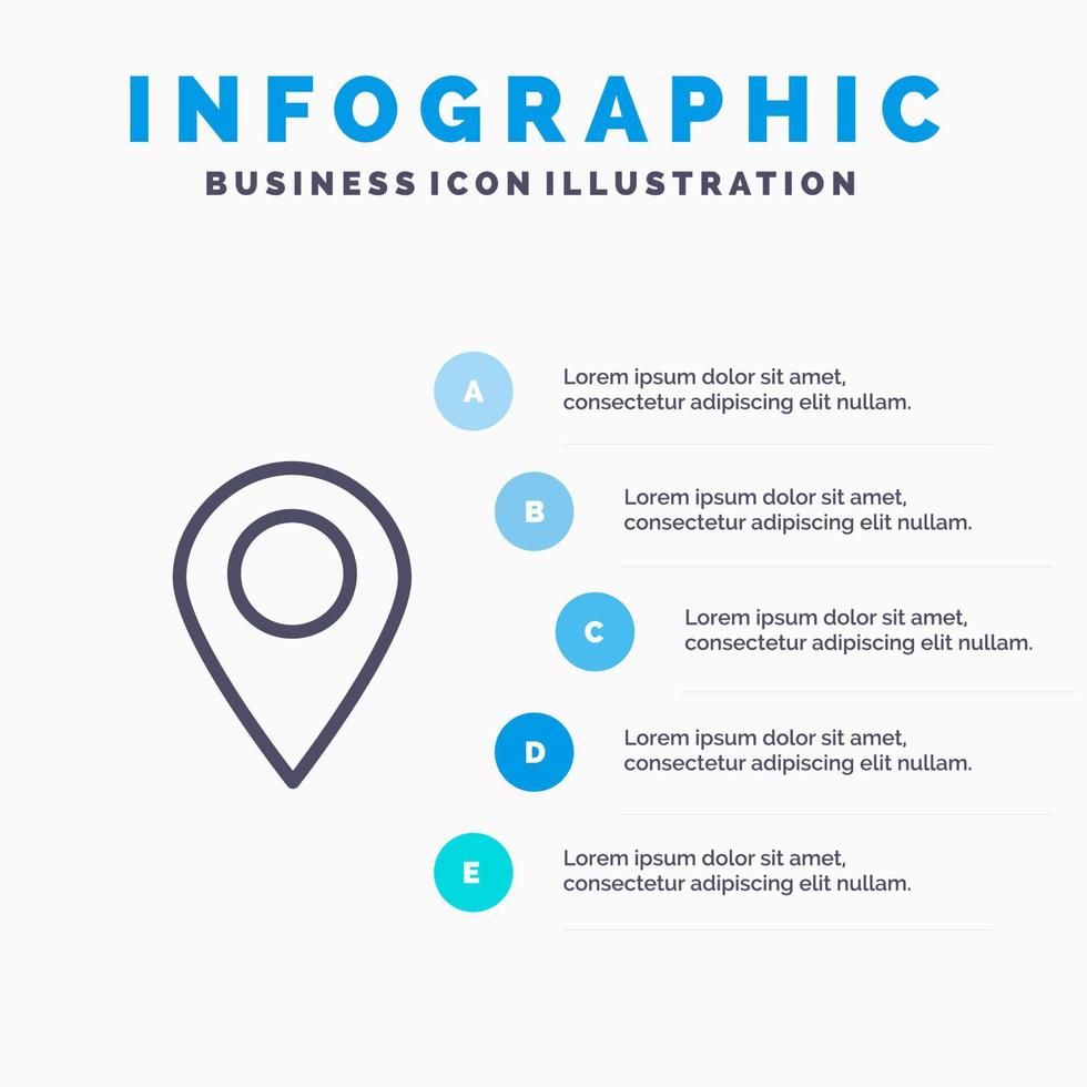 icono de línea de pin de marcador de mapa de ubicación con fondo de infografía de presentación de 5 pasos vector