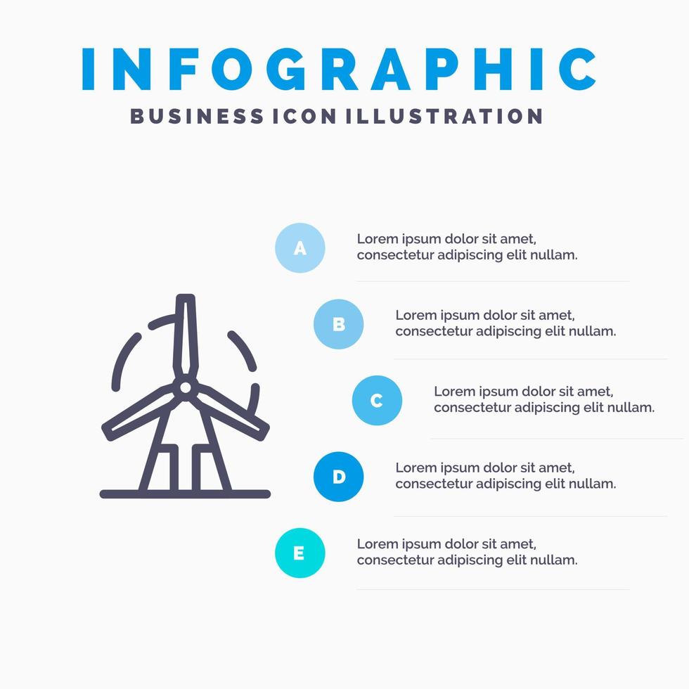 icono de línea de molino de viento de energía verde de energía limpia con fondo de infografía de presentación de 5 pasos vector